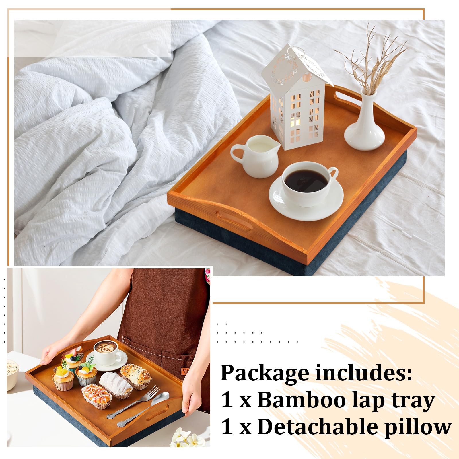 Amazon.com - Tioncy 1 Piece Bamboo Lap Tray with Detachable Pillow